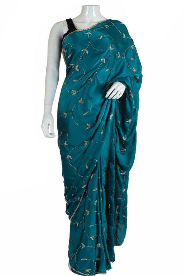 Teal Silk Saree with Silver Detailing