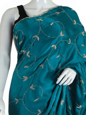 Teal Silk Saree with Silver Detailing