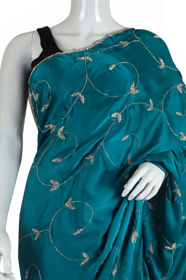 Teal Silk Saree with Silver Detailing