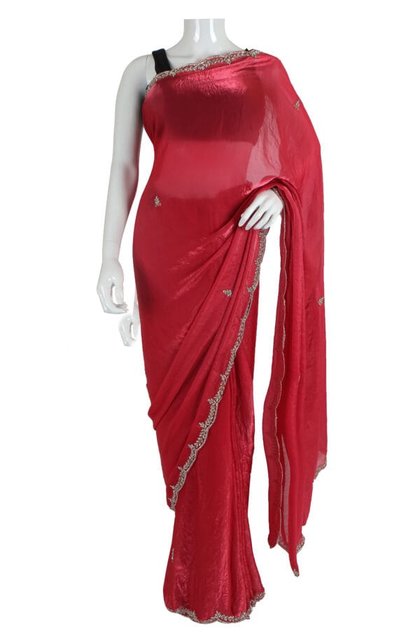 Rich Red Silk Saree with Silver Accents