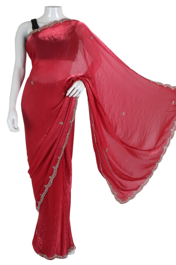 Rich Red Silk Saree with Silver Accents