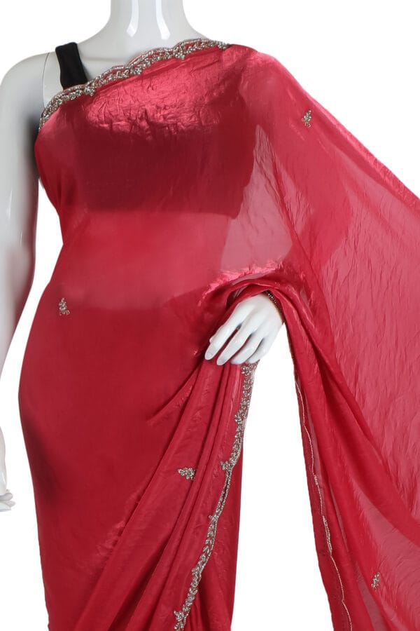 Rich Red Silk Saree with Silver Accents