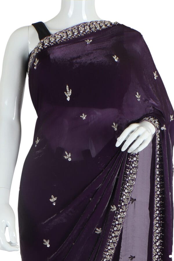 Majestic Dark Purple Silk Saree with Glittering Embellishments