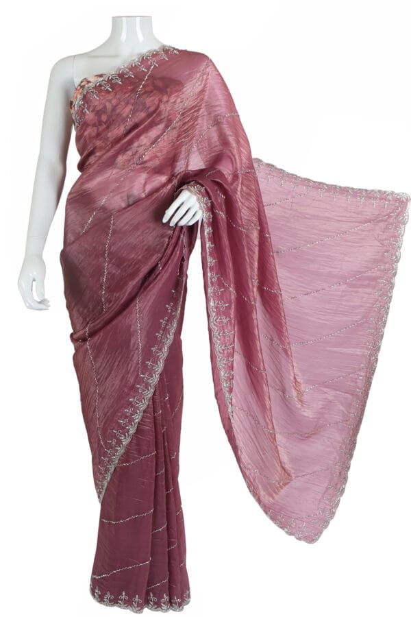 Maroon Sheer Saree with Silver Detailing