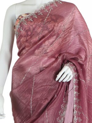 Maroon Sheer Saree with Silver Detailing