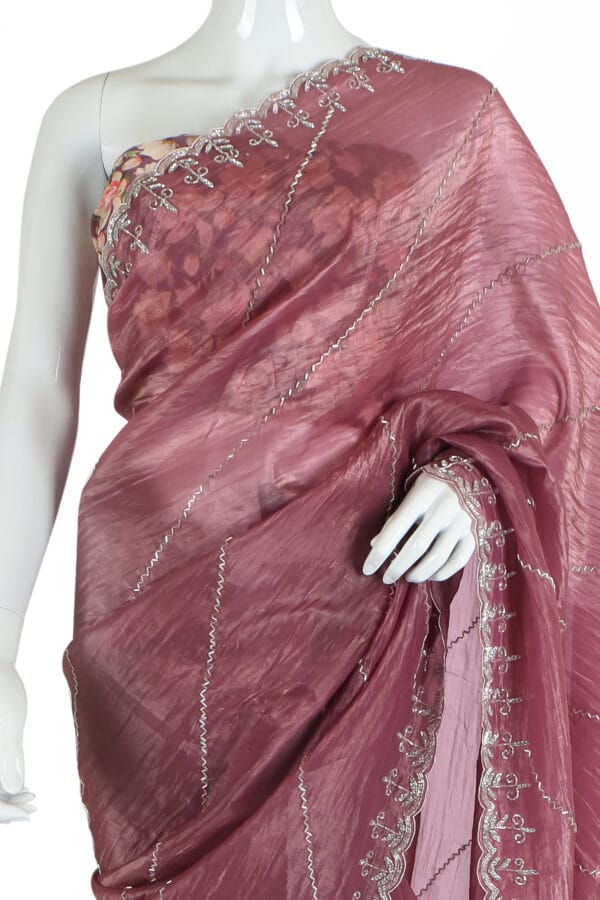 Maroon Sheer Saree with Silver Detailing