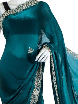 Teal Sheer Saree with Silver Artistry