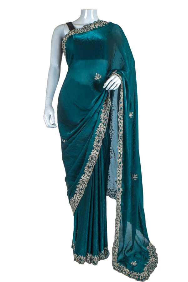 Teal Sheer Saree with Silver Artistry