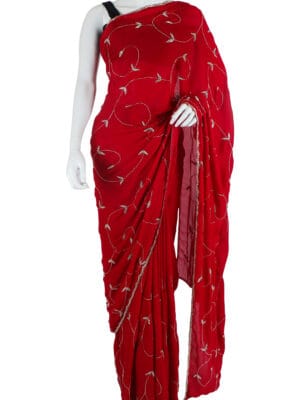 Red Silk Saree with Silver Embroidery