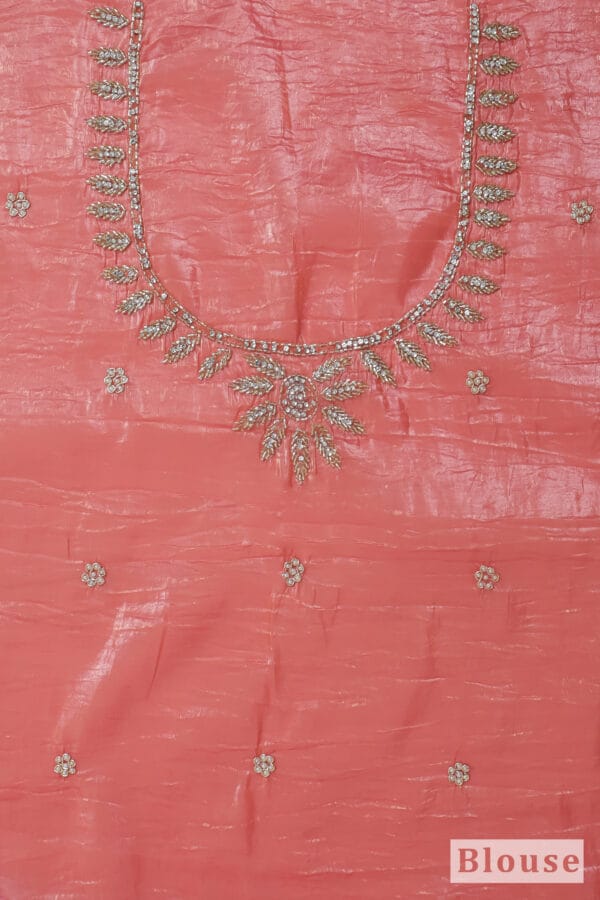 Elegant Peach Silk Saree with Silver Embroidery