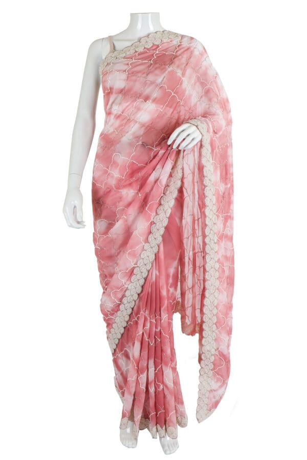 Pink and White Tie-Dye Saree