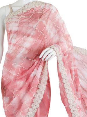 Pink and White Tie-Dye Saree