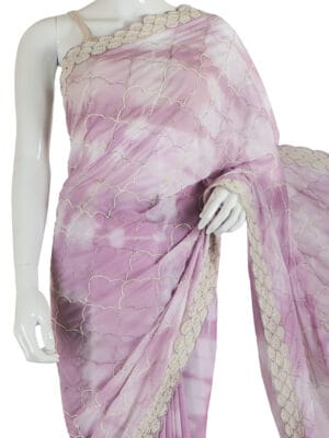 Light Purple Shimmer Saree with Lace Trim