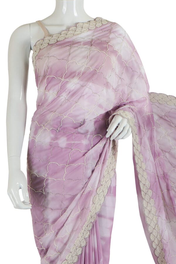 Light Purple Shimmer Saree with Lace Trim